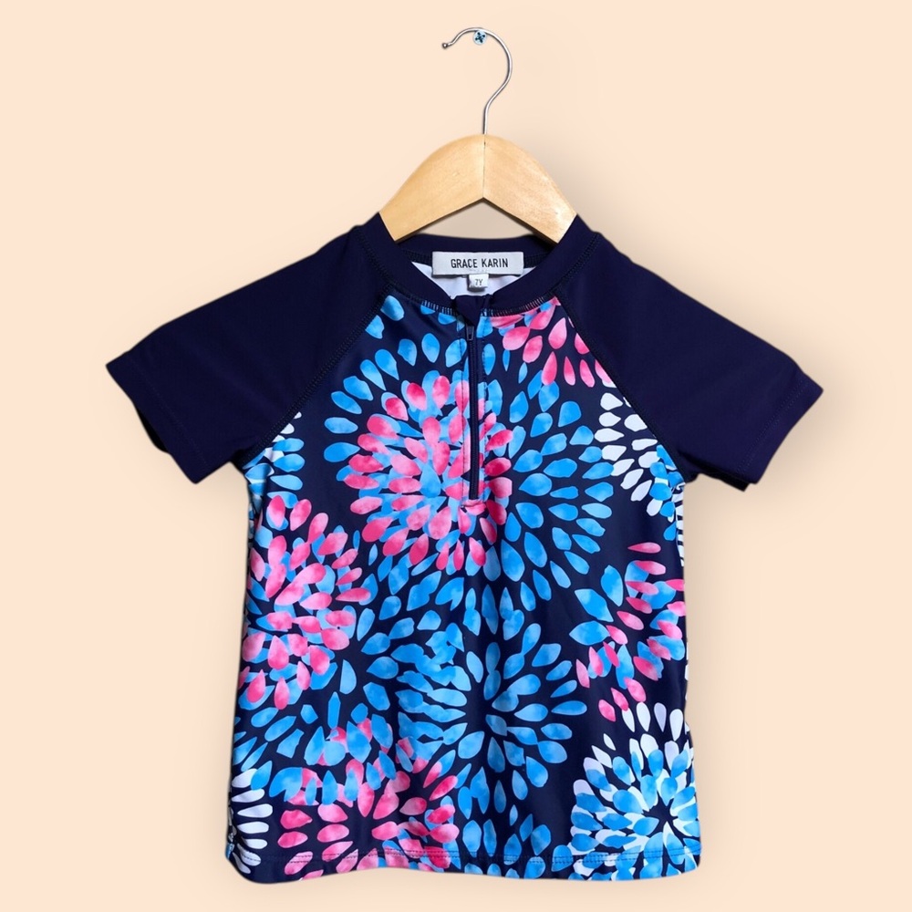 Grace Karin Girls Floral Colorful Rash Guard Swim Top Shirt Summer Pool Girl 7Y